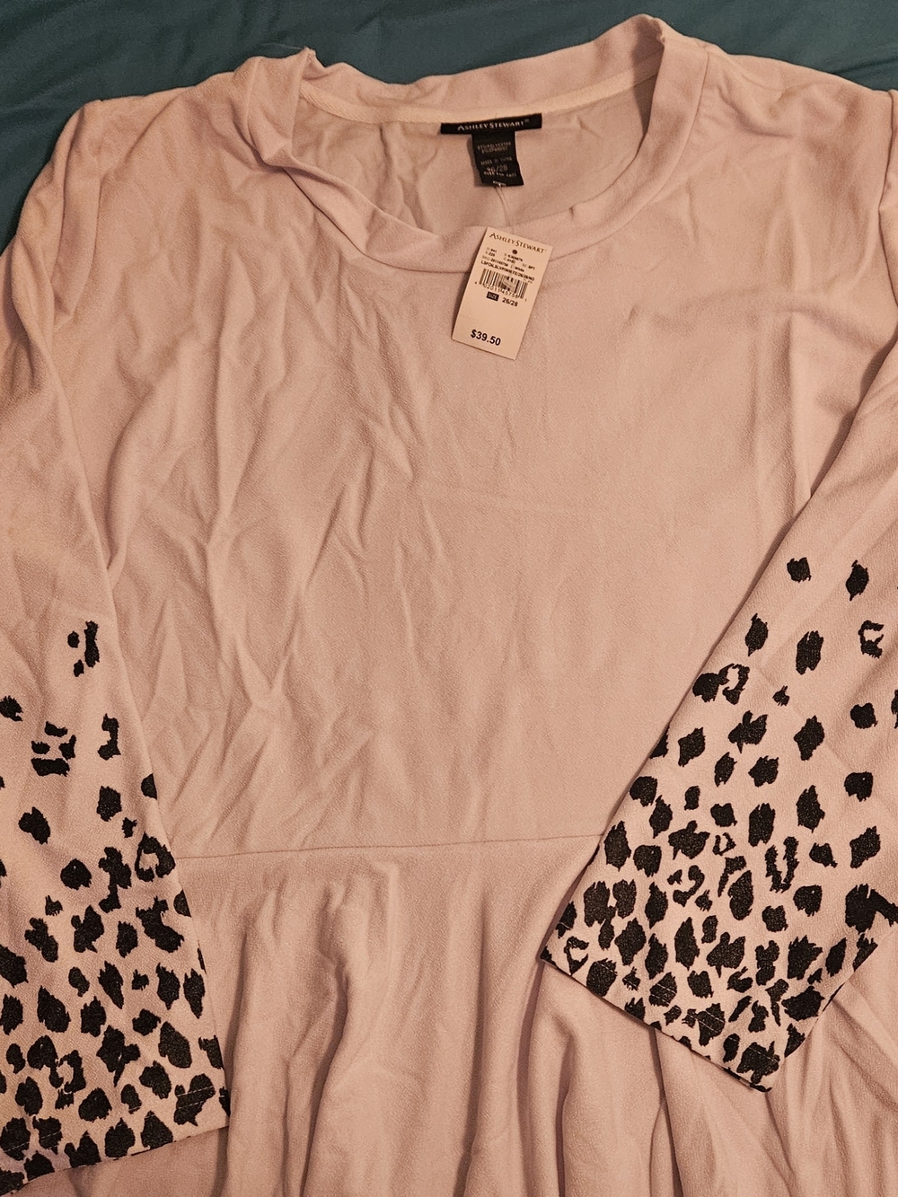 Ashley Stewart White Tunic with Black Leopard-Print Sleeves